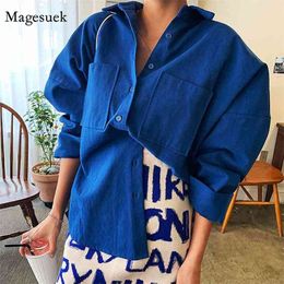 Korean Plus Size Loose Cotton Women Blouse Spring Long Sleeve Casual Button Shirts Double Pocket Solid Tops Blusas Mujer 12810 210512