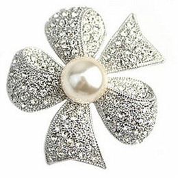 Pins, Brooches Enamel Butterfly Flower Rhinestone Brooch Silver Colour Gold Bowknot Pearl Crystal For Women Wedding Jewellery