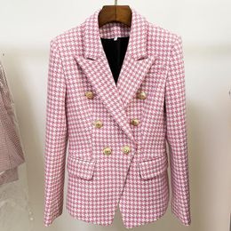 Star Fashion Lion Button Double Breasted Pink Mil Pájaro Verificación Lana Siting Coat Chaquetas de mujer