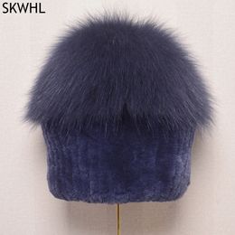 Winter Women's Hat Good Elastic Natural Fluffy Real Fox Fur Hat Knitted Rabbit Hats Fashion Lady Caps