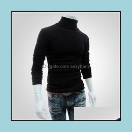 Mens Sweaters Clothing Apparel 2021 Spring Winter Warm Sweater Males Turtleneck Solid Colour Casual Homme Slim Fit Knitted Cotton Plovers Dro