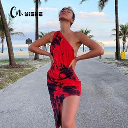 CNYISHE Fashion Tie Dye Print Sexy Ladies Dress Summer Beach Wear Wrap One Shoulder Dresses Bodycon Women Casual Dress Vestidos 210419