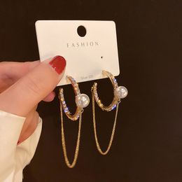 2021 Round Tassel Drop Earrings Korean Crystal Fashion Wedding Pearls Big Earrings for Women Christmas Gifts Jewellery