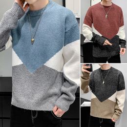 Contrast Sweater Men Korean Style Patchwork Sweaters Mens Pullover Casual Loose O-Neck Warm Male Knitted Streetwear 210524