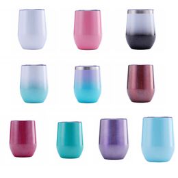 Multicolor Tumbler 12Oz Stainless Steel Double-layer U-shaped Eggshell Thermos Cup Insulated Wine Champagne Glass Cocktail Cups Sealing Lid Car Travel HY0068