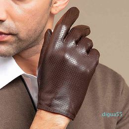 fashion Leather Gloves Men's Driving Gloves Thin Breathable Touch Screen Male Mittens