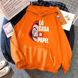 La Case De Papel Print Man Sweatshirt Oversize Harajuku Pocket Hoodies Male Fashion Comfortable Hoody Punk Hip Hop Streetwear H1227