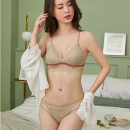 NXY cockrings sexy set Bra & Brief Sets Sexy Lace Thin Cotton Lined Triangle Cup Wireless and Panties Set Underwear Small Breasts Women Green 1127 1123