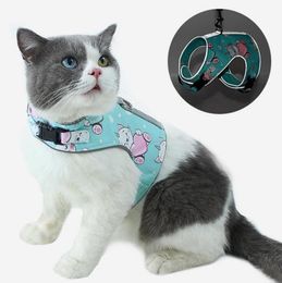 Cat Collars & Leads ADEWEL Fashion Breathable Small Harness And Leash Sets Mesh Puppy Harnesses Vest Katten Kitty Reflective Pet