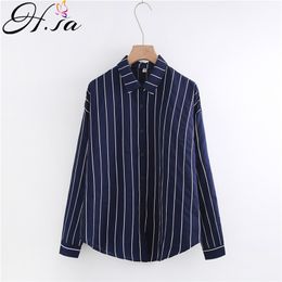 HSA Summer Fashion Women's Vertical Stripes Shirts Long Sleeve White Blouses Tops Blusa De Mujeres Turn Down Collar 210430