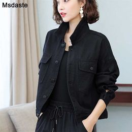 Jeans Jacket Women Casual Loose Short Female Coats Basic Ladies Top Turn-down Neck Cotton Bomber Woman Denim 211014