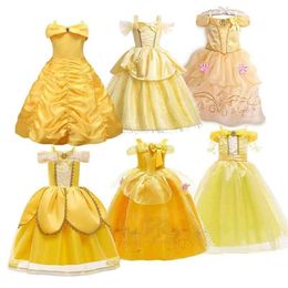 Children Princess Costume Girl Belle Dress Up Carnival Clothes Kids Halloween Birthday Party Gown Frocks 3 5 6 8 10 Years 210331