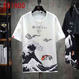 RUIHUO Japan Style Men's T-Shirt Fashion Streetwear White Hip Hop T Shirt Men Tshirt Japanese Clothing Man M-5XL 210707