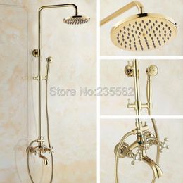 wall mounted bath mixer taps Australia - Golden Brass Finish Rain Shower Faucet Set Wall Mounted Bathroom Mixer Taps With Hand Spray + Bath Tub Faucets Lgf444 Sets