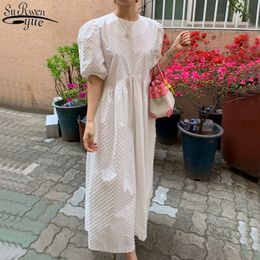 Elegant Loose Slim Long Dress Vintage White Women Short Sleeve Polka Dot French Summer Party Woman Clothes 13720 210427