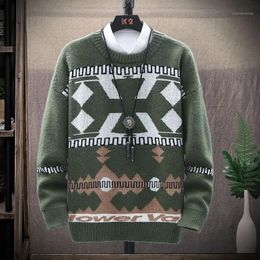 Men's Sweaters Mens Printed Knitted Sweater 2021 Winter Casual Pullover Long-Sleeved Green Clothing Student Outerwear