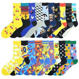 Colourful Personality Hip Hop Men Socks Fruit Happy Design Women Trend Skateboard Cherry Rabbit Avocado Dot Grid Abstract Sokken X0710