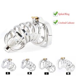 best sex toys for men Australia - Best CBT Male Chastity Belt Device Stainless Steel Cock Cage Penis Ring Lock with Urethral Catheter Spiked Ring Sex Toys For Men S0825