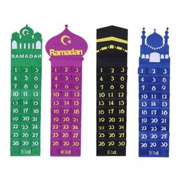 Felt Ramadan Eid Mubarak Wall Hanging Numbered Countdown Calendar 30 Spaces Home Decor G8TB 210408