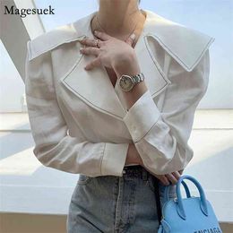 Korean Chic Button Cotton White Shirt Tops Women Turn-down Collar Long Sleeve Solid Loose Blouse Casual Clothing 13823 210512