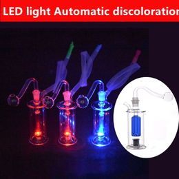 LED Lighti Glass Oil Burner Bong mini dab rigs Bongs Ash Catcher Hookah with bubbler oil burner pipe and hose dhl free