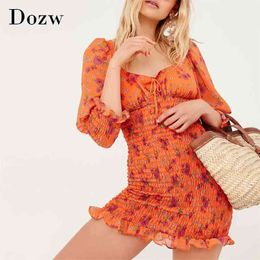 Women Sexy Backless Bodycon Mini Dress Summer Boho Floral Print Party es V Neck Ruffled Bow Tie Holiday Beach 210515