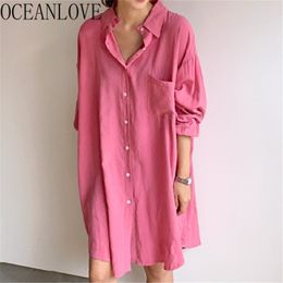 Pink Vintage Women Dress Spring Single Breasted Korean Oversize Vestidos Loose BF Fashion Midi Dresses 16385 210415