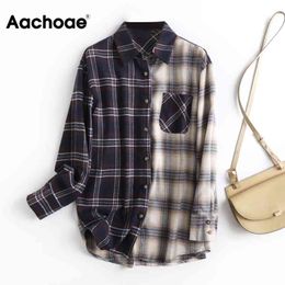 Casual Plaid Blouse Women Spring Autumn Long Sleeve Vintage Pocket Shirt Female Office Wear Ladies Tops Outerwear Blusas 210413