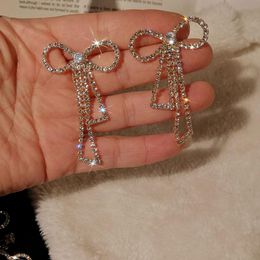 Korean Luxury Full Rhinestone BowKnot Earrings For Women Temperament Geometric Statement Bow Stud Earring Fashion Jewellery Dangle & Chandelie
