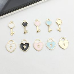 10pcs/pack Lock key Metal Charms Enamel Golden Pendants Earring DIY Fashion Jewellery Accessories