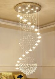 Modern Long Staircase Crystal Chandelier Lighting Indoor Lighting Fixtures Hanging Lustre Cristal Loft Chandelier Lights