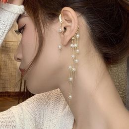 Dangle & Chandelier Vintage Pearl Tassel Ear Wrap Crawler Earrings For Women Party Non-Piercing Long Hanging Hook Wedding Jewellery