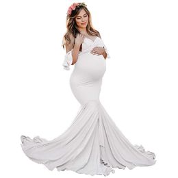 Shoulderless Maternity Dresses For Photo Shoot Sexy Ruffles Sleeve Pregnancy Dress New Gown Pregnant Women Photography Prop