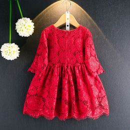 Girls Dresses Summer Autumn Baby Fashion Style Sleeves Lace Hollow Princess 210515