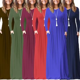 Summer Maxi Long Dress Women Femme Boho es Plus Size Casual Pockets Sleeve O-neck Solid S-3XL 210517