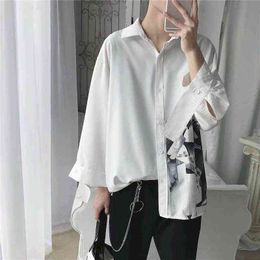 Shirt Men Blouses Couple Korean Style Scheming Design Three-quarter Sleeves Printed Shirts Korean Trendy Handsome Loose-fitting G0105