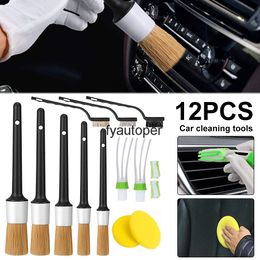 Car Exterior Interior Detail Brush 12pcs Boar Hair Bristle Brushes for Cleaning Auto Tool Dashboard BrushSet