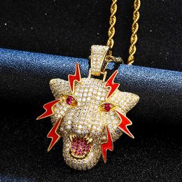 Fashion Leopard Pendant Necklace Black CZ Stone Panther Pendant For Men Women Iced Out Hip Hop Jewelry X0509