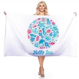 Large Beach Towel Blue Deep Sea Conch Rectangular Bath Towel Microfiber Absordent Yoga Mat Outdoor Blanket Travel Towel340m