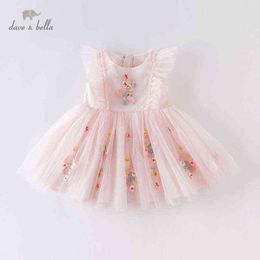 DBM14099 dave bella summer baby girl's princess embroidery floral dress children fashion party dress kids infant lolita clothes G1129