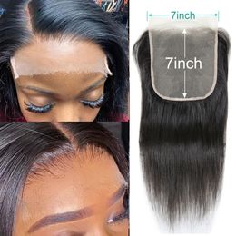 7x7 HD Lace Closures Brazilian Indian Raw Virgin Hair Straight Natural Colour Bleached Knots for Women 1PCS