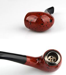 Handmade Smoking Pipe for Tobacco and Herbs Wooden Color Hand Pipes Holder With Metal Bowl Cover Retail Box Filter Tube Accessories Tools