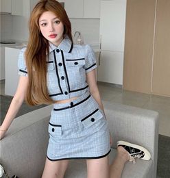 High Quality Summer Tweed Two Piece Set Women Tops Jacket Coat + Mini Skirt Suits Female 2 Sets 210531
