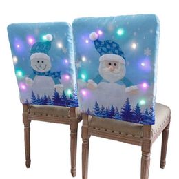 LED Christmas Chair Cover Santa Claus Snowman Decorative Light up Back 211105