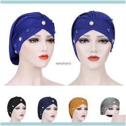 Beanie/Skl Hats Caps Hats, Scarves & Gloves Aessories Women Muslim Beads Cancer Hat Bonnet Turban Headscarf Wrap Cap Hair Loss Elastic Sklie