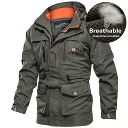 Mens Tactical Jacket Autumn Quick Dry Military Coat Male Multi Pockets Hooded Windbreaker Waterproof Bomber Jacket Plus Size 4XL 210818