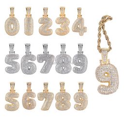 0-9 18K Gold Arabic Numerals Pendant Necklace 60cm Chain Hip Hop Jewellery Set Copper Iced Out Diamond Zircon Number Necklaces for Women Men Will and Sandy Dropship