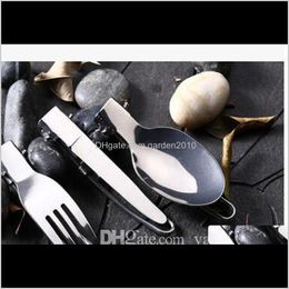 Other Kitchen Wholesaleportable Multifunctional Camping Tools Stainless Steel Outdoor Folding Tableware Set Picnic Knife Fork Spoon Tr Owcuf