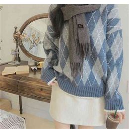 Oversize Plaid Women's sweater Autumn Winter Sweater Long Sleeve Pullover Basic Sweaters Knit Tops Femme 210423