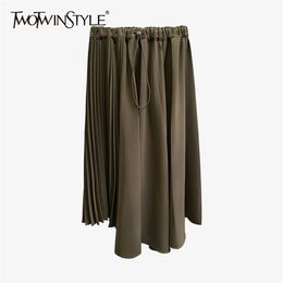 Ruched Irregular Hem Skirt For Women High Waist Elastic Casual Midi Skirts Female Fall Fashion Clothing 210521